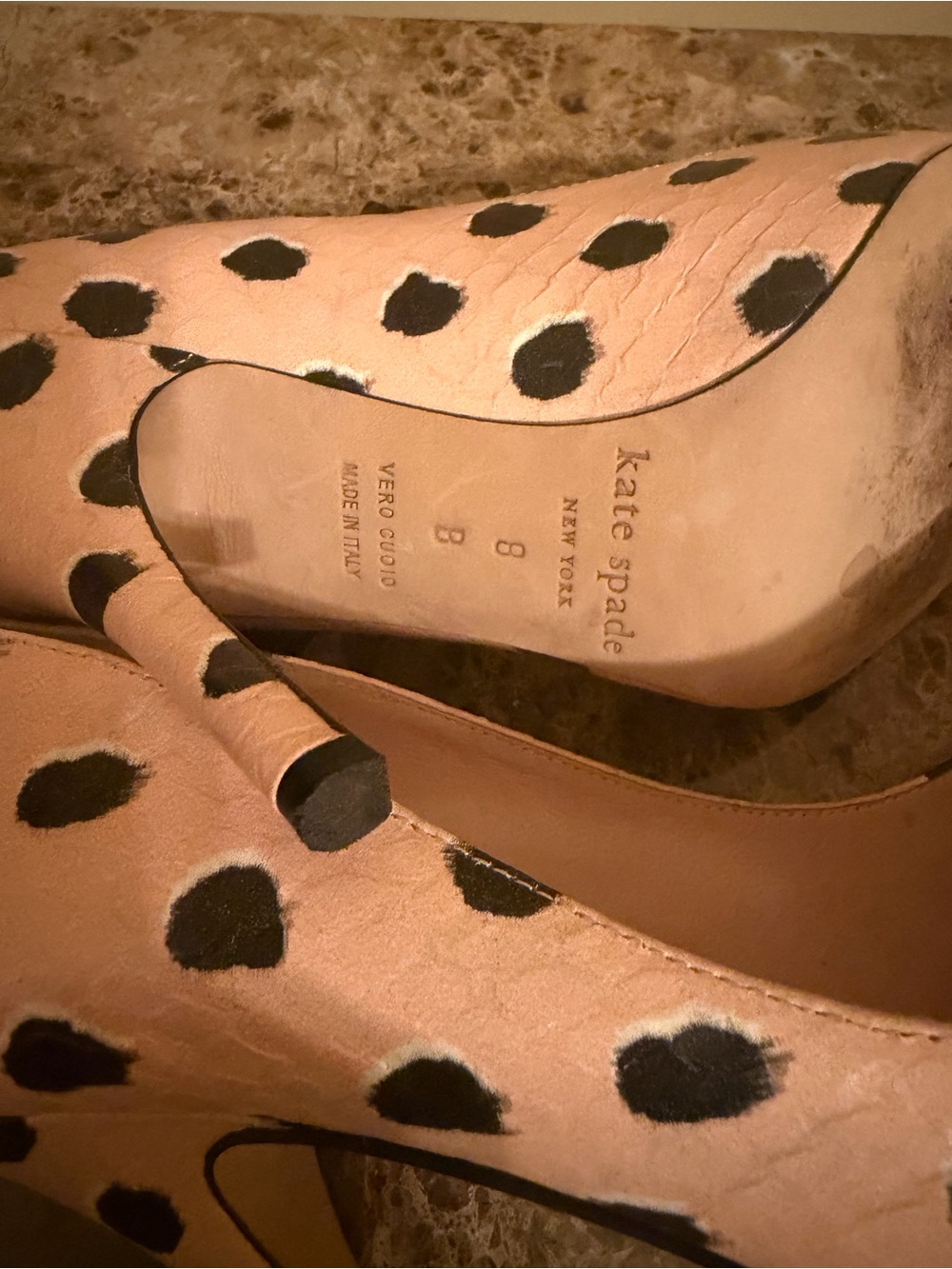 kate spade Peach & Black Leopard-Spot Pointed Toe Pumps - Picture 6 of 9